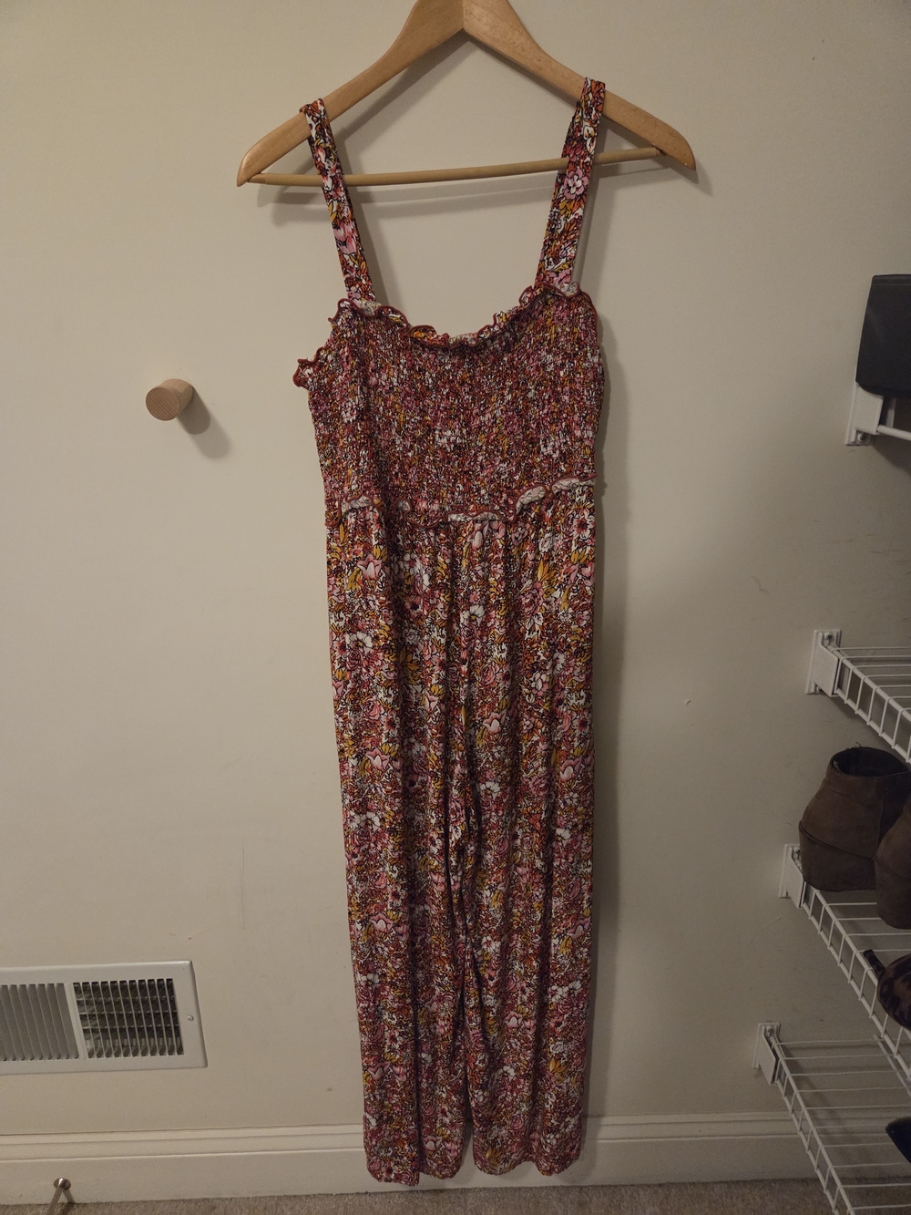 Cupshe Pink and Yellow Floral Smocked Strap Jumpsuit